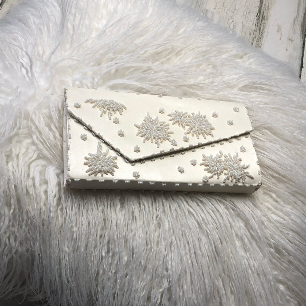 Vintage Clutch White Beaded made in Hong Kong